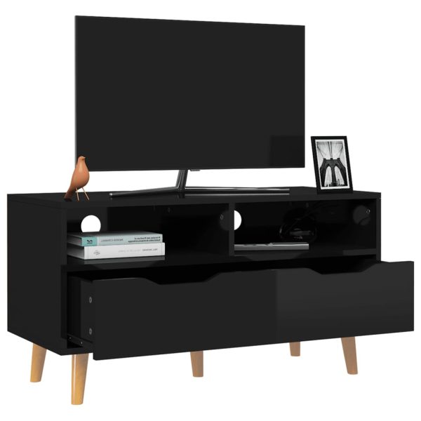 Móvel de TV 90x40x48,5 cm contraplacado preto brilhante - Image 3