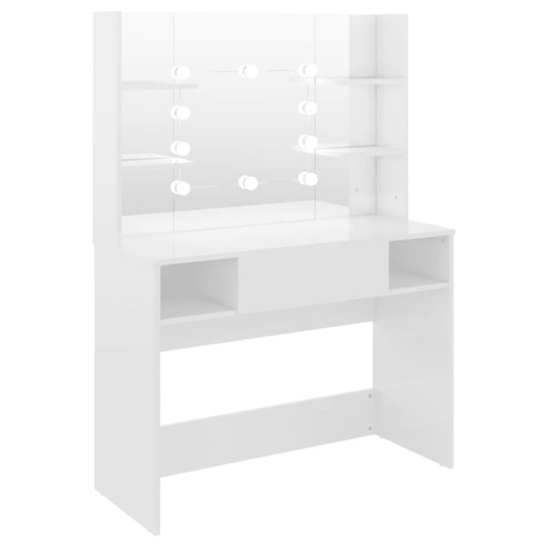 Mesa de maquilhagem c/ LEDs 100x40x135 cm MDF branco brilhante - Image 2