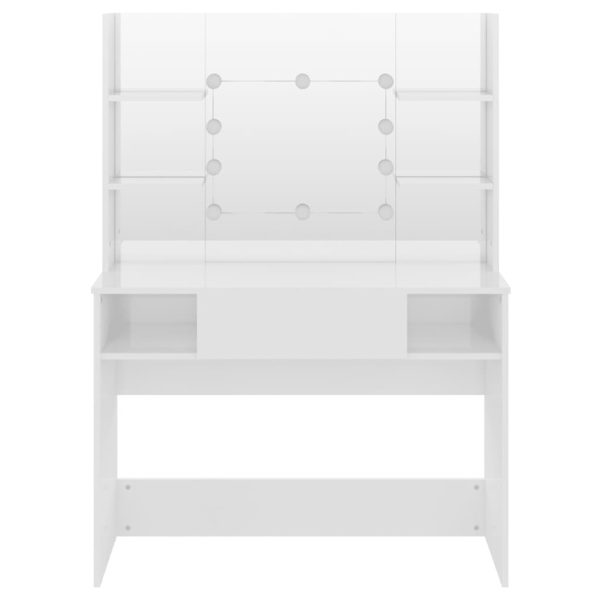 Mesa de maquilhagem c/ LEDs 100x40x135 cm MDF branco brilhante - Image 3