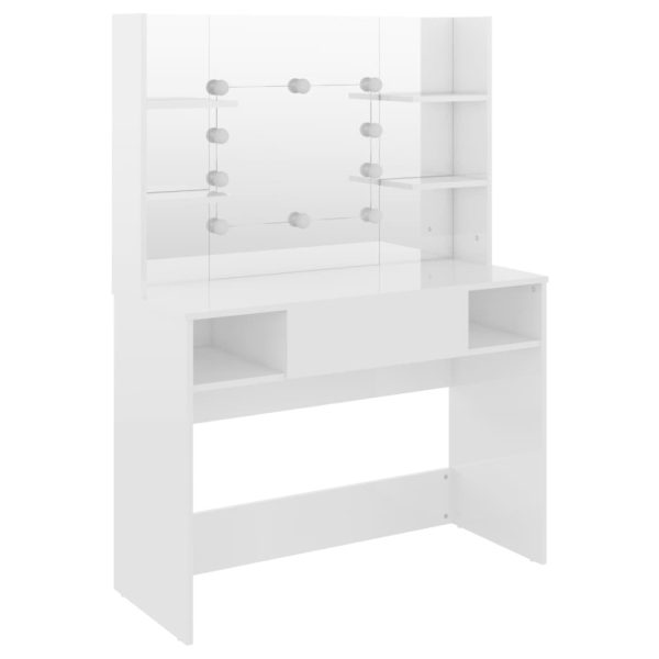 Mesa de maquilhagem c/ LEDs 100x40x135 cm MDF branco brilhante - Image 5