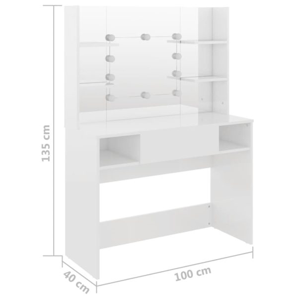 Mesa de maquilhagem c/ LEDs 100x40x135 cm MDF branco brilhante - Image 6