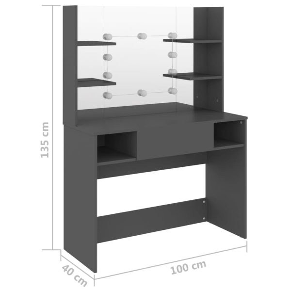 Mesa de maquilhagem c/ luzes LED 100x40x135 cm MDF cinzento - Image 6