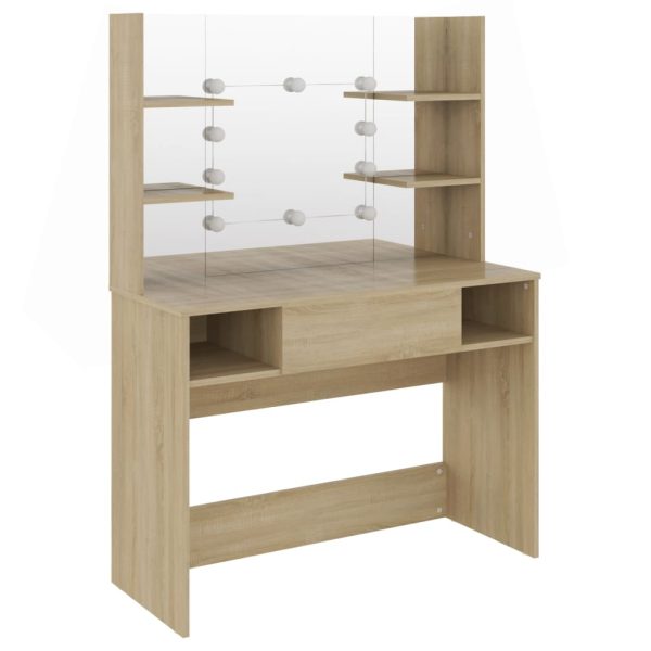 Mesa de maquilhagem c/ luzes LED 100x40x135 cm MDF cor carvalho - Image 2