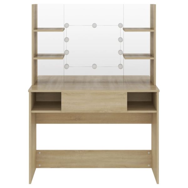 Mesa de maquilhagem c/ luzes LED 100x40x135 cm MDF cor carvalho - Image 3