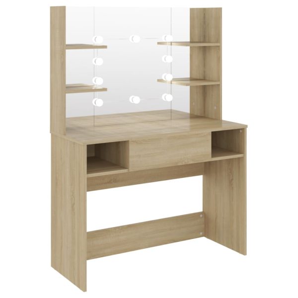 Mesa de maquilhagem c/ luzes LED 100x40x135 cm MDF cor carvalho - Image 5