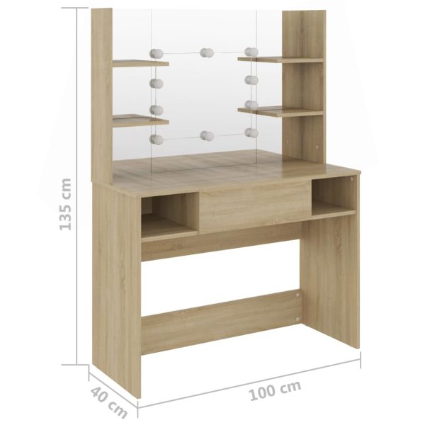 Mesa de maquilhagem c/ luzes LED 100x40x135 cm MDF cor carvalho - Image 6