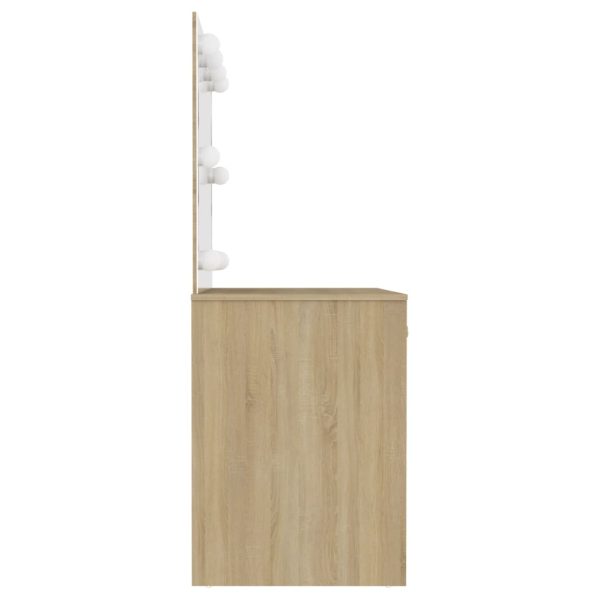 Mesa de maquilhagem c/ luzes LED 110x55x145 cm MDF cor carvalho - Image 4