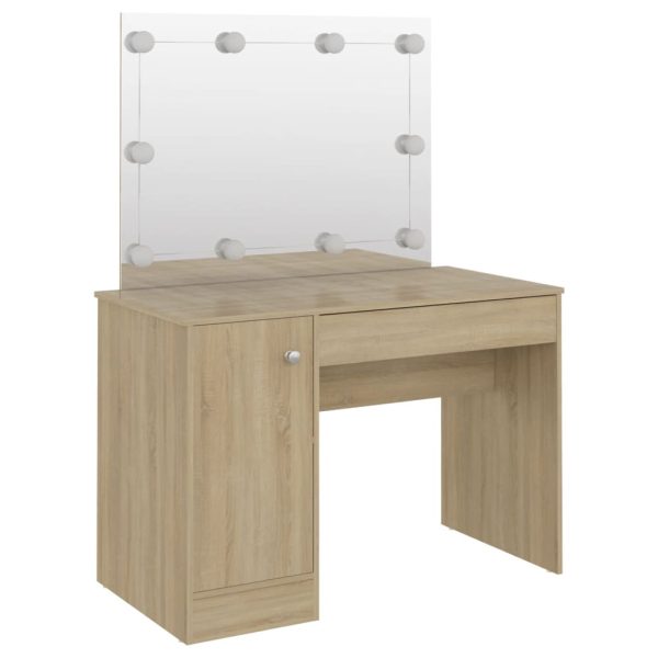 Mesa de maquilhagem c/ luzes LED 110x55x145 cm MDF cor carvalho - Image 5