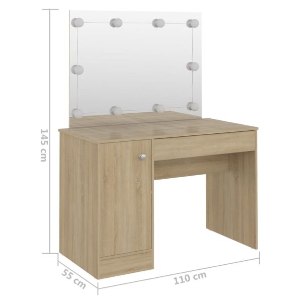 Mesa de maquilhagem c/ luzes LED 110x55x145 cm MDF cor carvalho - Image 6
