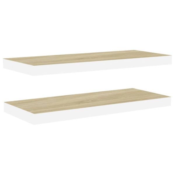 Prateleiras de parede 2 pcs 80x23,5x3,8cm MDF carvalho e branco - Image 2