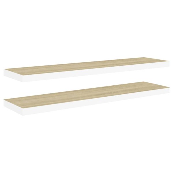 Prateleiras parede 2 pcs 120x23,5x3,8 cm MDF carvalho e branco - Image 2