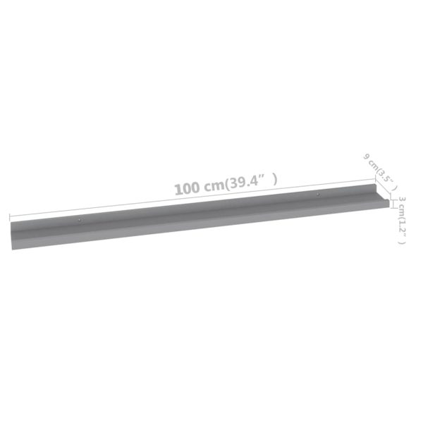 Prateleiras de parede 2 pcs 100x9x3 cm cinzento - Image 10