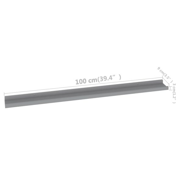 Prateleiras de parede 4 pcs 100x9x3 cm cinzento - Image 9