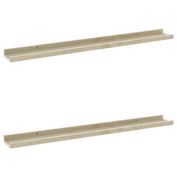 Prateleiras de parede 2 pcs 80x9x3 cm branco e carvalho sonoma - Image 2