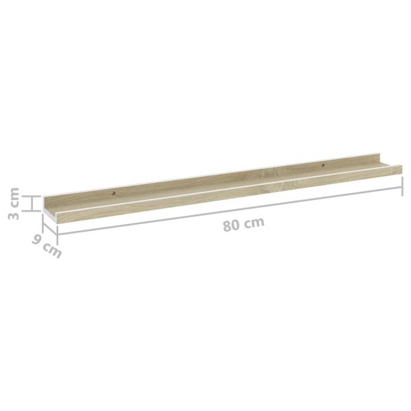 Prateleiras de parede 2 pcs 80x9x3 cm branco e carvalho sonoma - Image 9