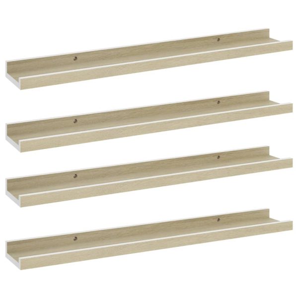 Prateleiras de parede 4 pcs 60x9x3 cm branco e carvalho sonoma - Image 2