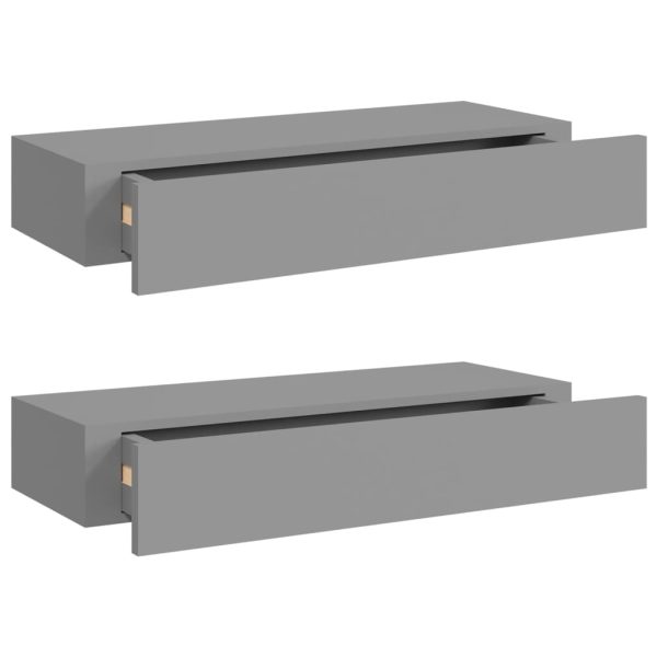 Prateleiras de parede c/ gavetas 2pcs MDF 60x23,5x10cm cinzento - Image 2