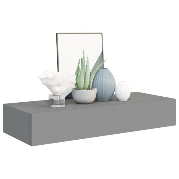 Prateleiras de parede c/ gavetas 2pcs MDF 60x23,5x10cm cinzento - Image 3
