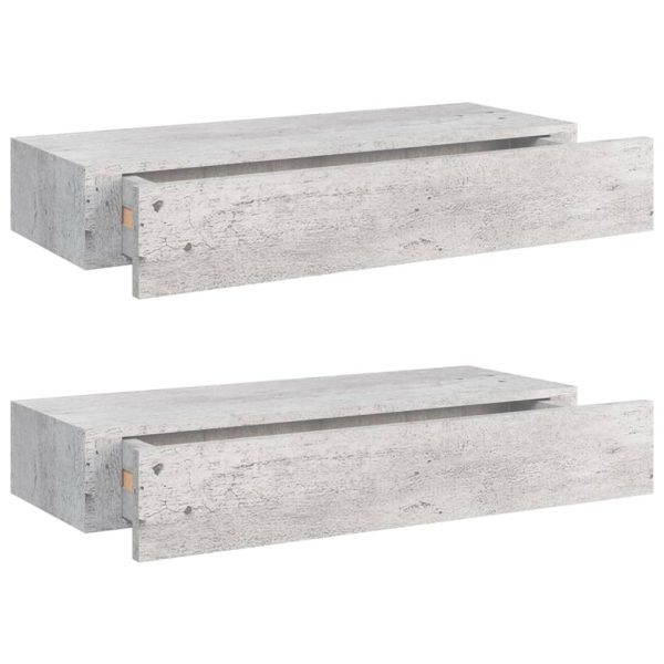 Prateleiras parede c/ gavetas 2pcs MDF 60x23,5x10 cm cinza cim. - Image 2