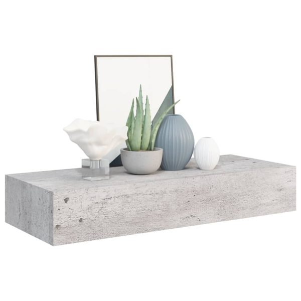 Prateleiras parede c/ gavetas 2pcs MDF 60x23,5x10 cm cinza cim. - Image 3