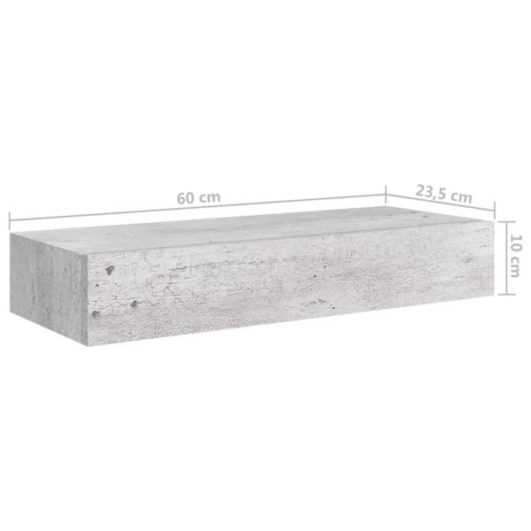 Prateleiras parede c/ gavetas 2pcs MDF 60x23,5x10 cm cinza cim. - Image 10