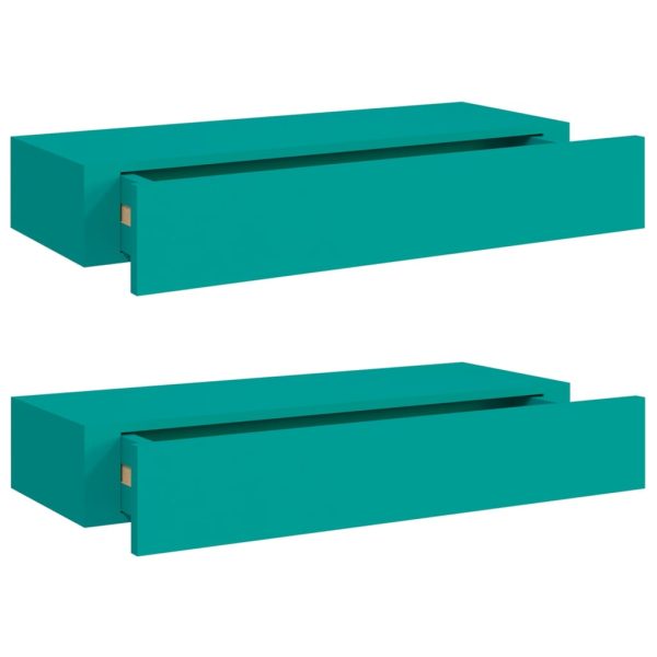 Prateleiras de parede c/ gavetas 2 pcs MDF 60x23,5x10 cm azul - Image 2