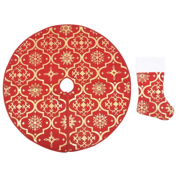Saia de árvore de Natal luxuosa 90 cm com meia tecido vermelho - Image 2