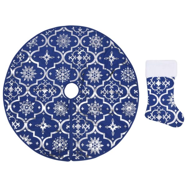 Saia de árvore de Natal luxuosa 150 cm com meia tecido azul - Image 2