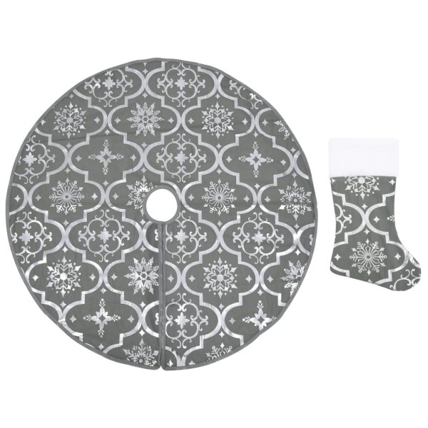 Saia de árvore de Natal luxuosa 90 cm com meia tecido cinzento - Image 2