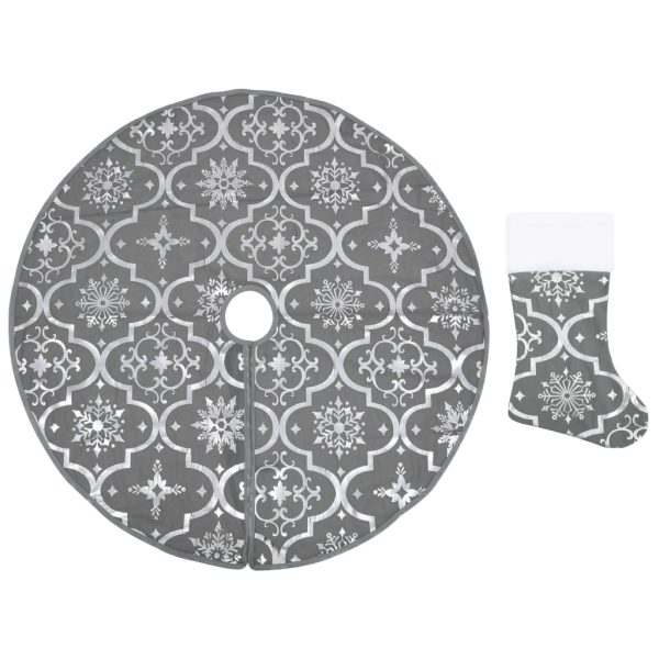 Saia de árvore de Natal luxuosa 122 cm com meia tecido cinzento - Image 2