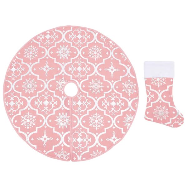 Saia de árvore de Natal luxuosa 90 cm com meia tecido rosa - Image 2