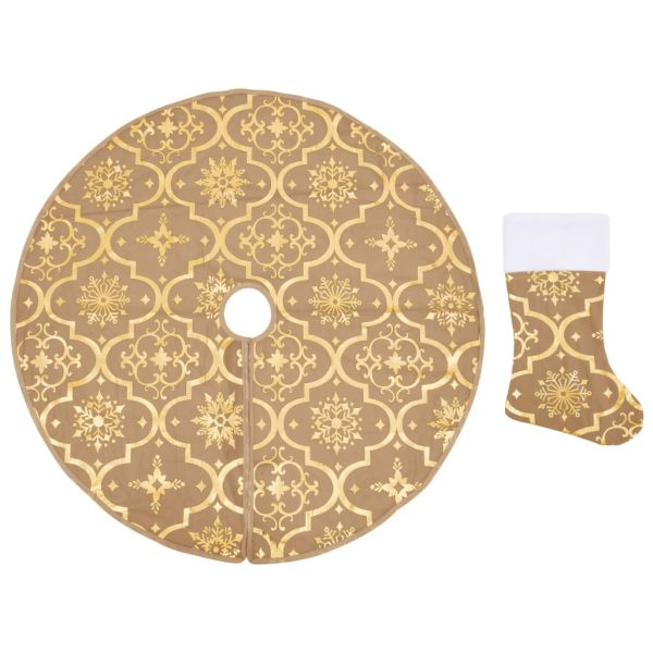 Saia de árvore de Natal luxuosa 90 cm com meia tecido amarelo - Image 2