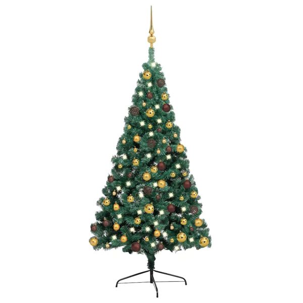 Meia árvore Natal artificial pré-iluminada c/ bolas verde