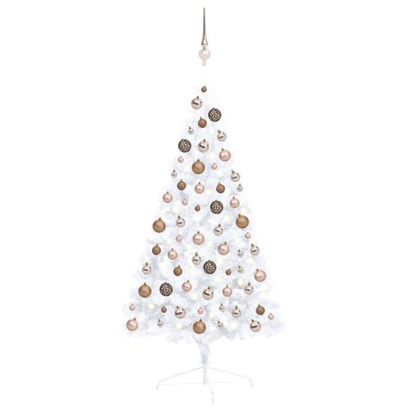 Meia árvore Natal artificial pré-iluminada c/ bolas branco
