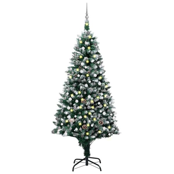 Árvore Natal artificial pré-iluminada c/ bolas e pinhas 210 cm