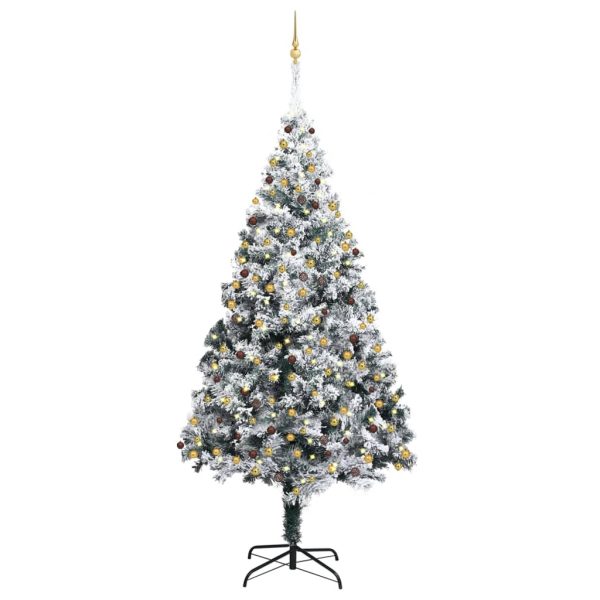 Árvore de Natal artificial c/ luzes LED/bolas/neve 300 cm verde