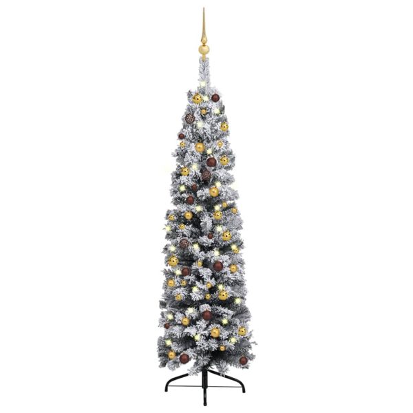 Árvore Natal artificial fina pré-iluminada c/ bolas 150cm verde