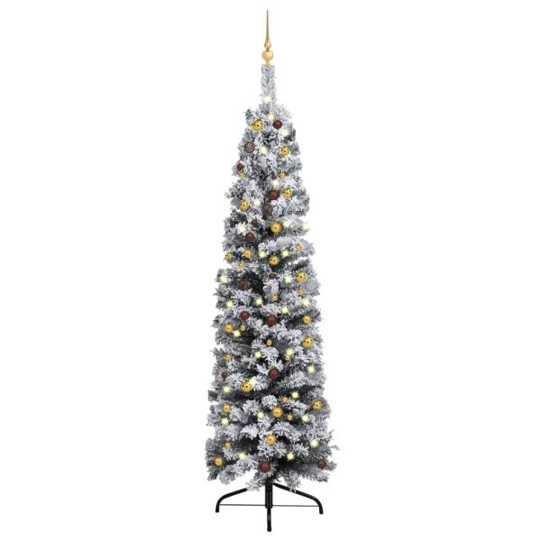 Árvore Natal artificial fina pré-iluminada c/ bolas 240cm verde