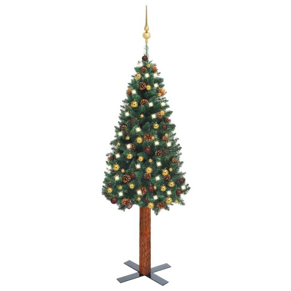 Árvore de Natal fina pré-iluminada com bolas 150 cm verde