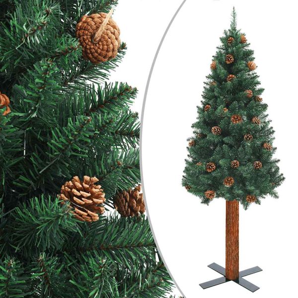 Árvore de Natal fina pré-iluminada com bolas 210 cm verde - Image 2