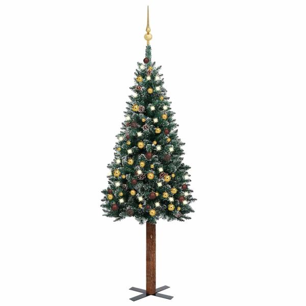 Árvore de Natal fina pré-iluminada com bolas 150 cm verde