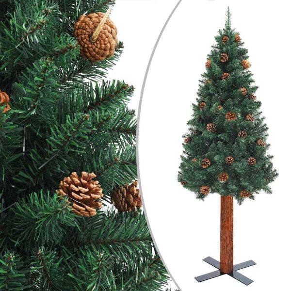 Árvore de Natal fina pré-iluminada com bolas 150 cm verde - Image 2
