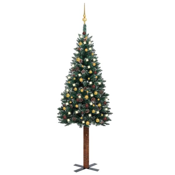 Árvore de Natal fina pré-iluminada com bolas 180 cm verde