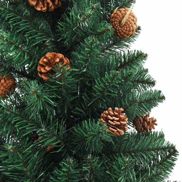 Árvore de Natal fina pré-iluminada com bolas 180 cm verde - Image 3