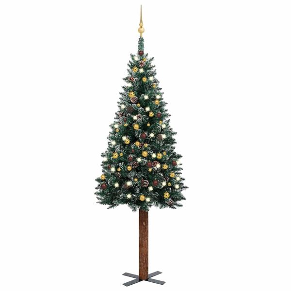 Árvore de Natal fina pré-iluminada com bolas 210 cm verde