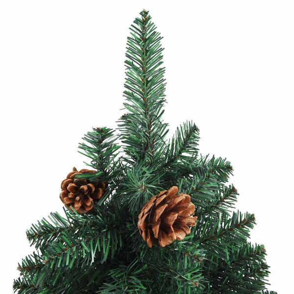 Árvore de Natal fina pré-iluminada com bolas 210 cm verde - Image 4