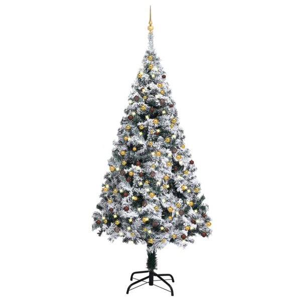 Árvore Natal artificial pré-iluminada c/ bolas 210 cm PVC verde