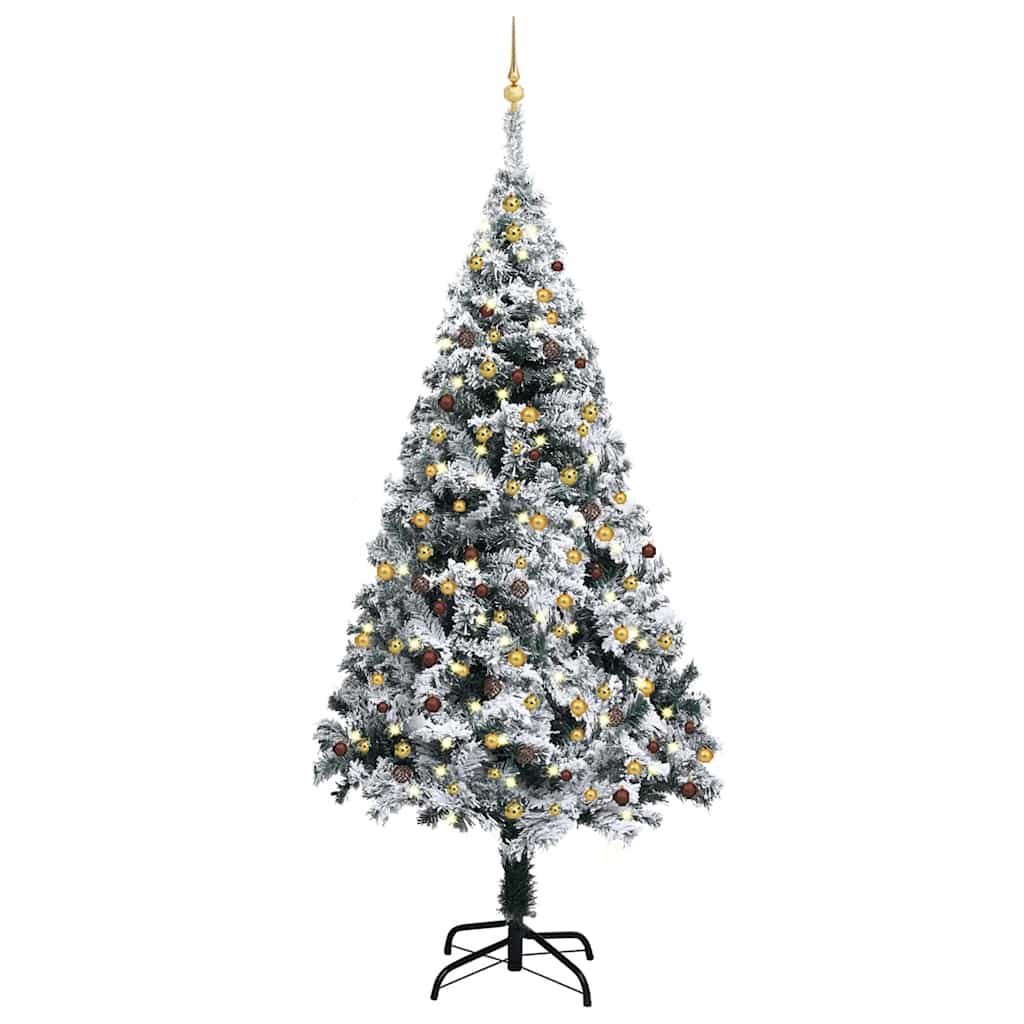 Árvore Natal artificial pré-iluminada c/ bolas 240 cm PVC verde