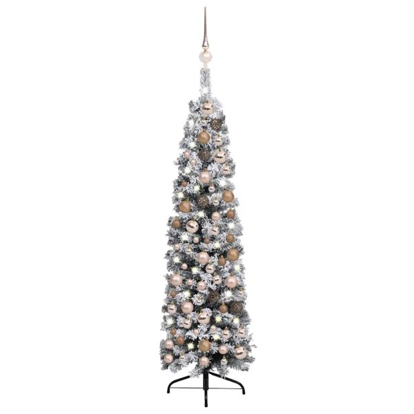 Árvore Natal artificial fina pré-iluminada c/ bolas 150cm verde