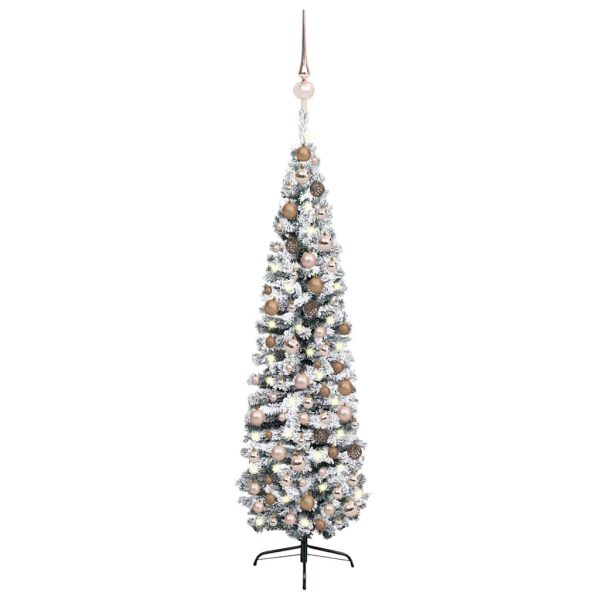 Árvore Natal artificial fina pré-iluminada c/ bolas 240cm verde